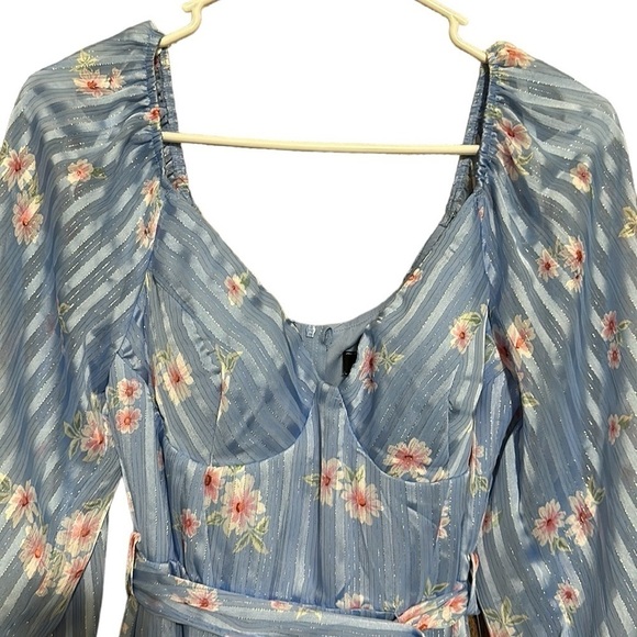 B DARLIN Womens Blue Lined Belted Padded Long Sleeve Short Dress 3/4 NWT - Picture 11 of 16